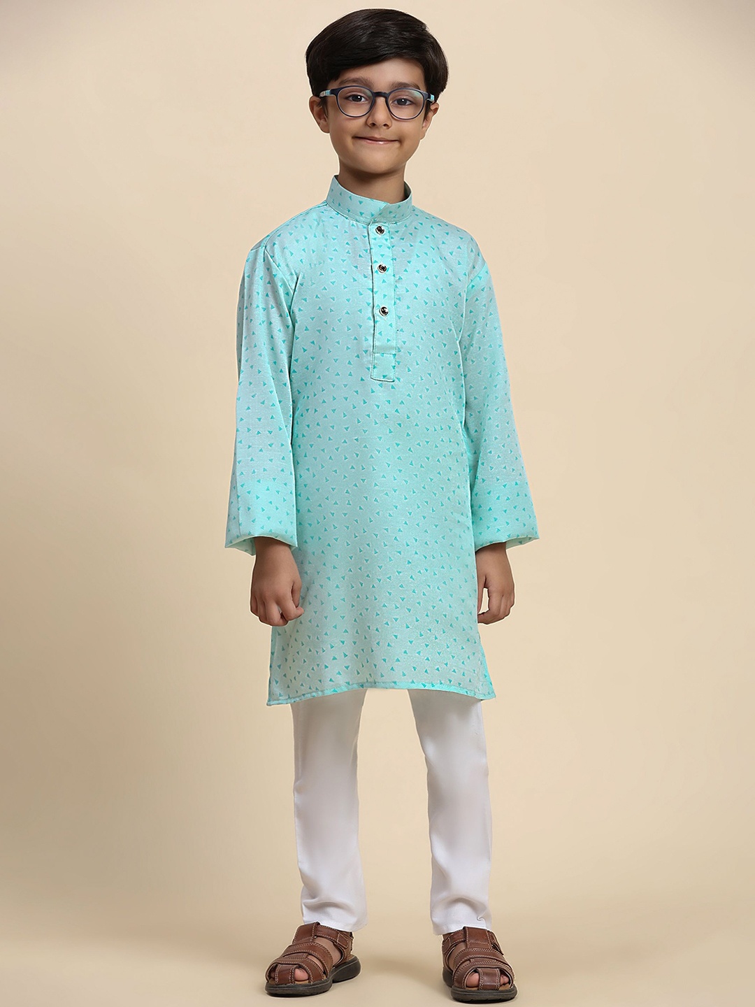 

Pro-Ethic STYLE DEVELOPER Boys Geometric Printed Pure Cotton Straight Kurta With Pyjamas, Blue