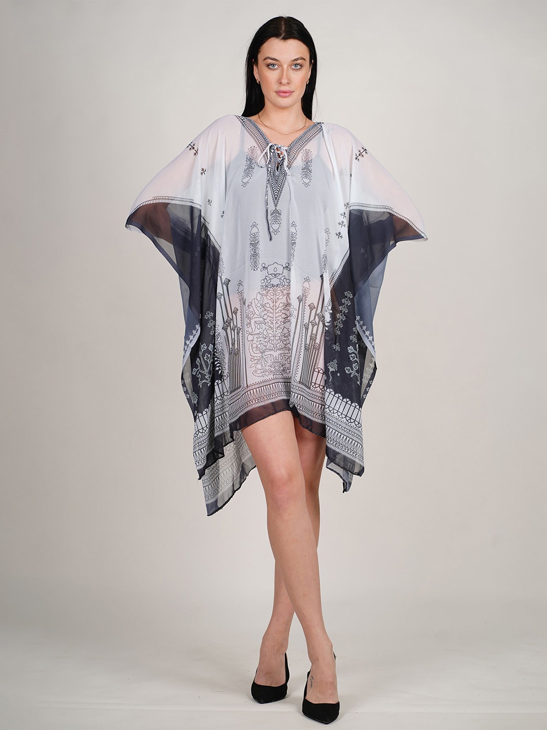 

ravi rajoria Georgette Kaftan Mini Dress, White