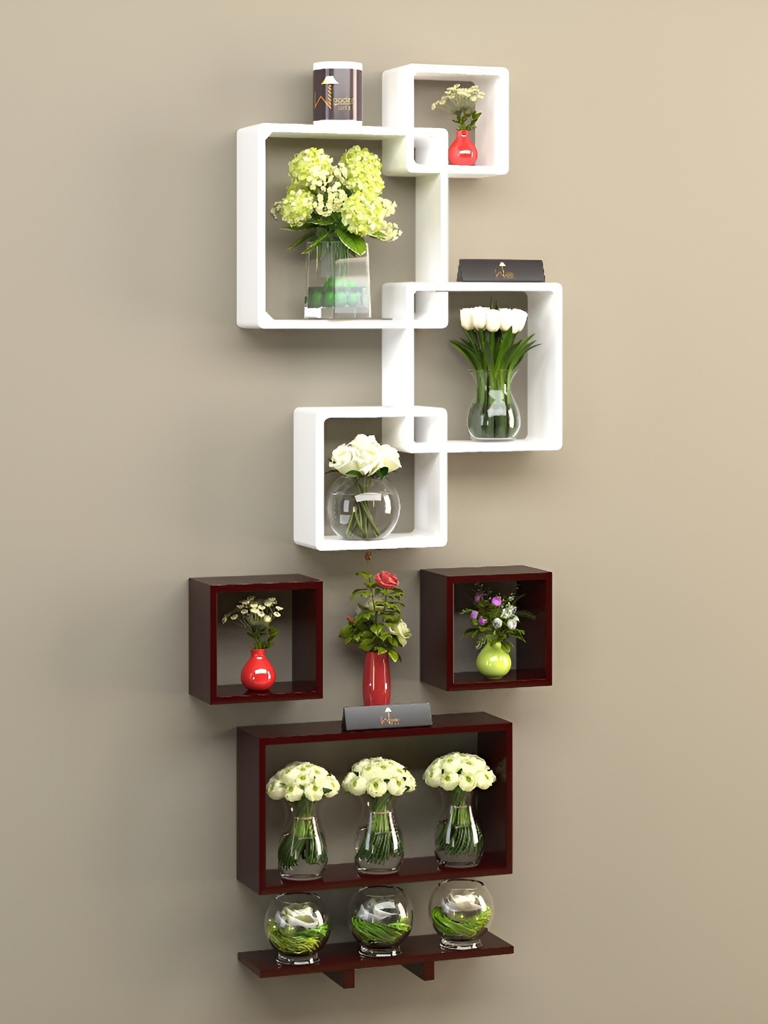 

Wooden Twist Rafuf White & Brown Wooden Basic Floating Wall Shelves