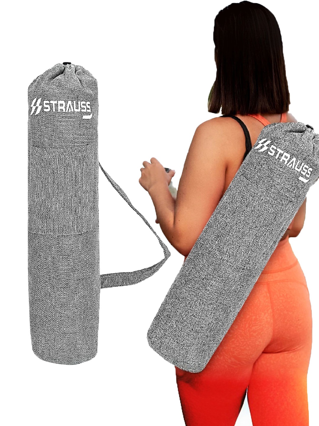 

STRAUSS Unisex Printed Jute Yoga Mat With Shoulder Strap Sports Duffel Bag, Grey
