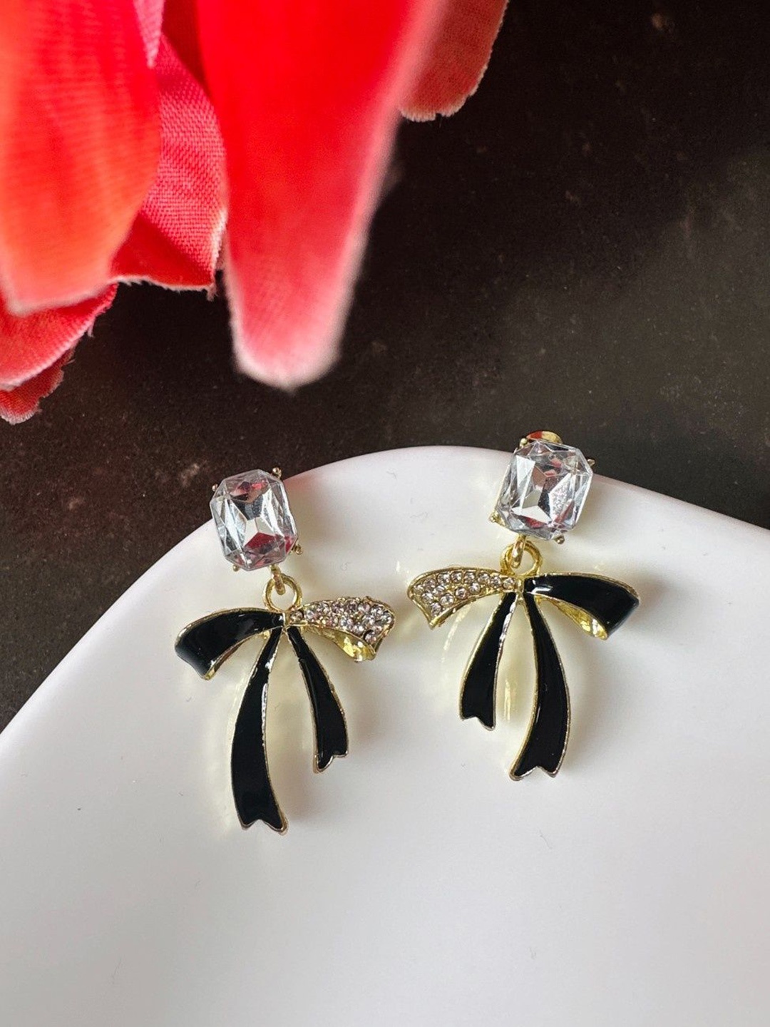 

AMADA JEWELS Stone Studded Bow Drop Earrings, Gold