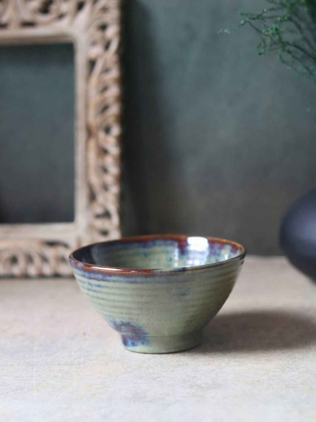 

WEAVING HOMES Olive Green & Blue Textured Ceramic Serving Bowl 280ml