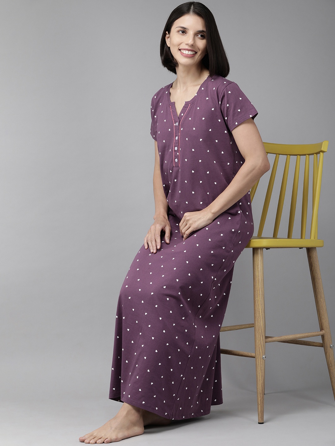 

Zeyo Conversational Printed Pure Cotton Nightdress, Purple