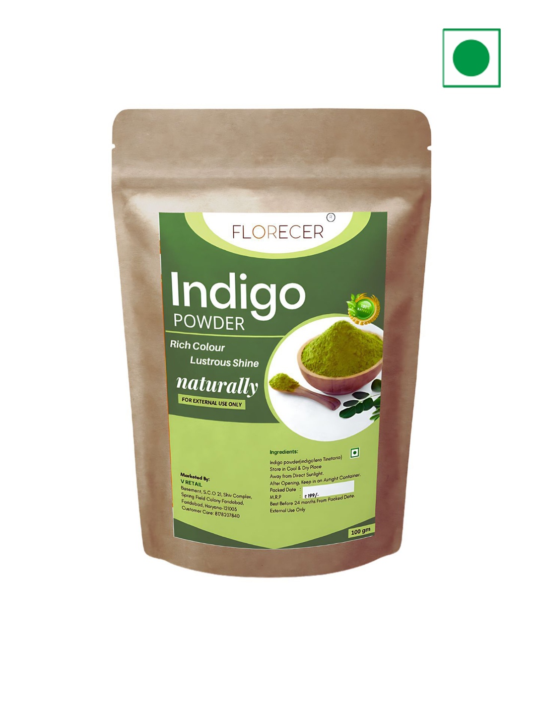 

FLORECER Organic Indigo Powder- 100 g, Green