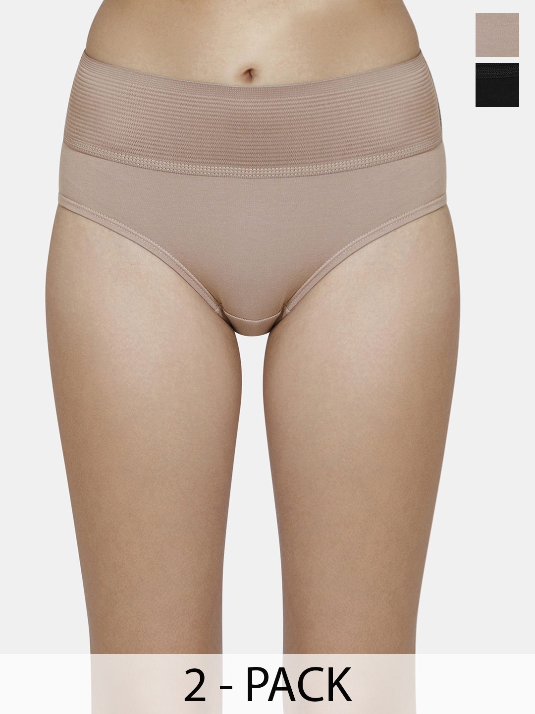 

Zivame Pack Of 2 High-Rise Hipster Briefs ZI28BOFASHEBLAK, Black