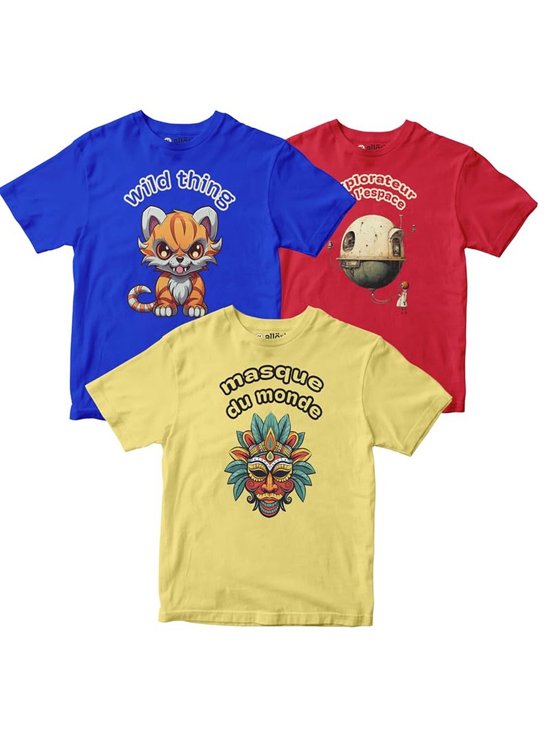 

allorio kids Boys 3 Printed Slim Fit T-shirt, Multi