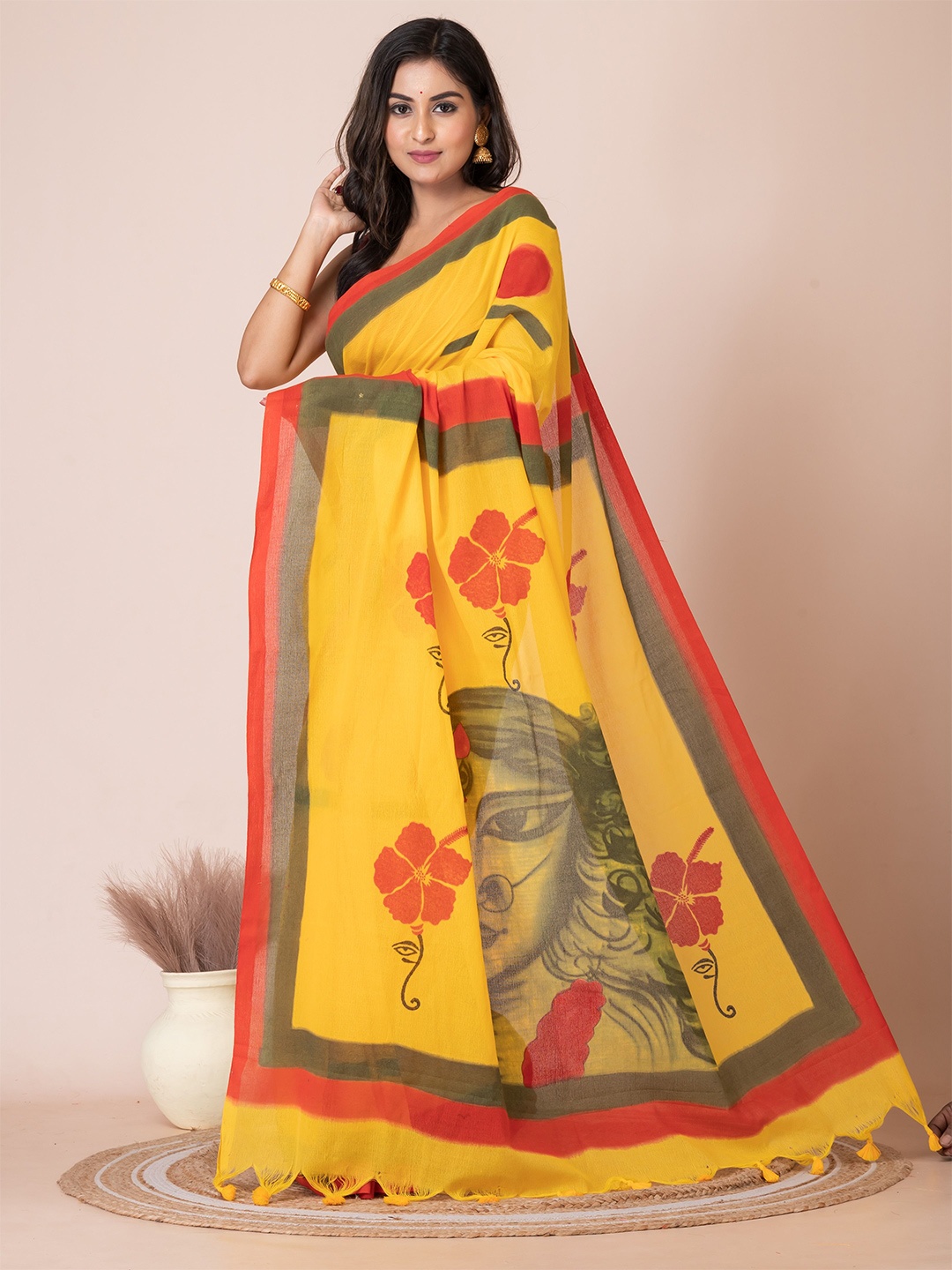 

Laa Calcutta Ethnic Motifs Pure Cotton Saree, Yellow