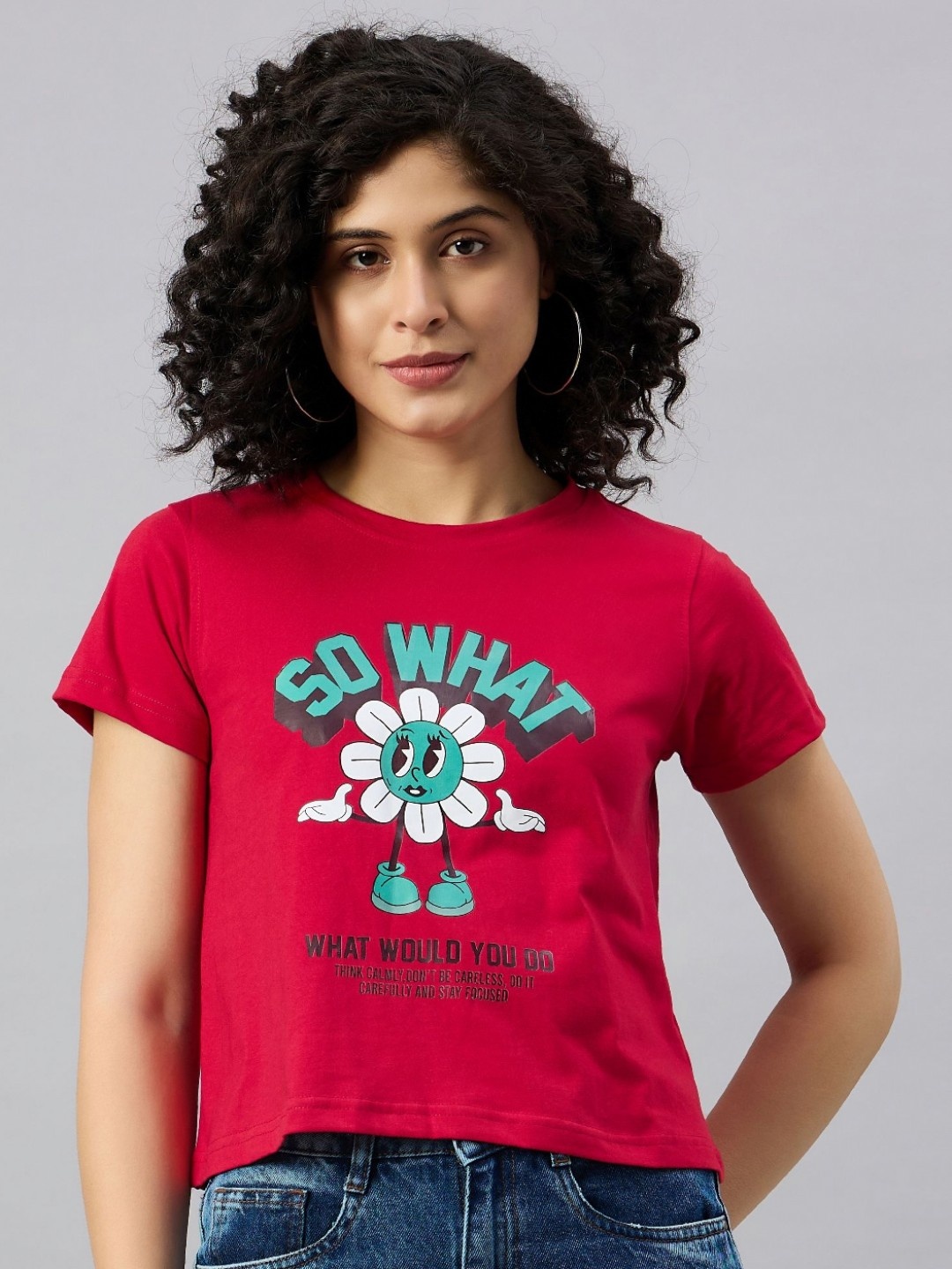 

REPRISE Women Typography Printed Round Neck Cotton T-Shirt, Red