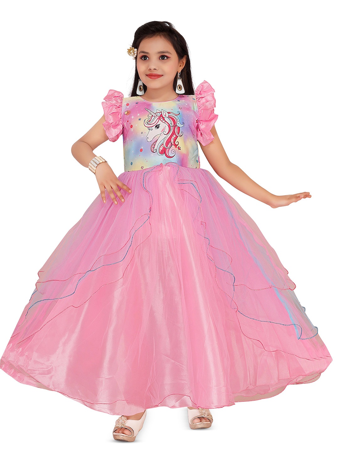 

BAESD Embellished Flutter Sleeves gown Dress, Pink