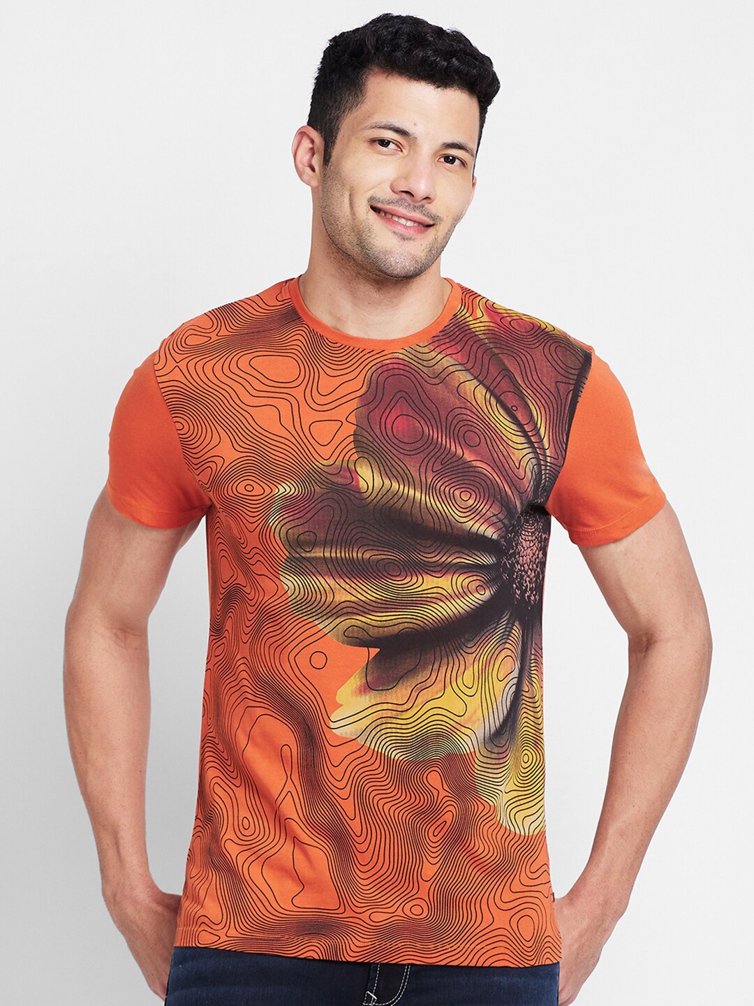 

Being Human Abstract Printed Round Neck T-shirt, Orange