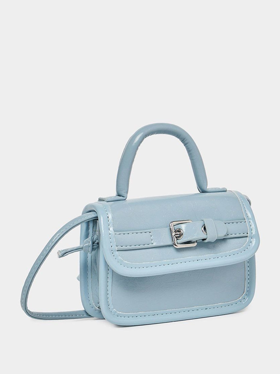 

Women Textured Light Blue Belt Detail Handbag