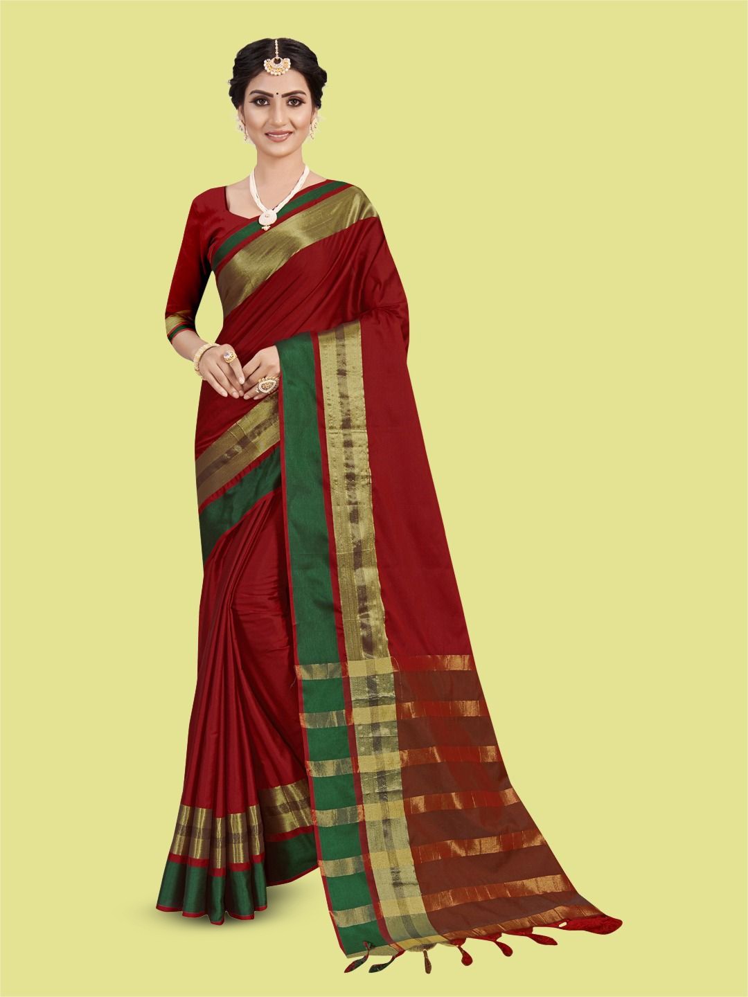 

Satrani Woven Design Zari Banarasi Saree, Red