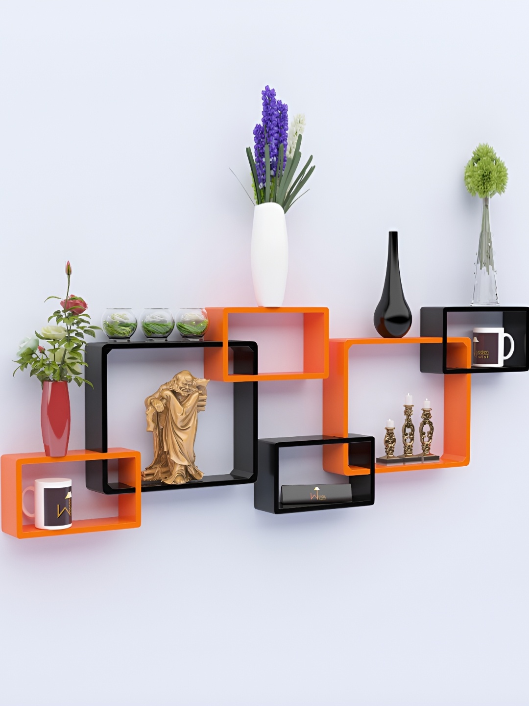

Wooden Twist Black & Orange 6 Pieces Wooden Basic Intersecting Wall Shelves