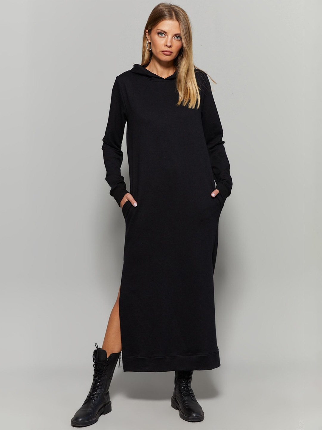 

Cool & Sexy Solid T-shirt Maxi Dress, Black