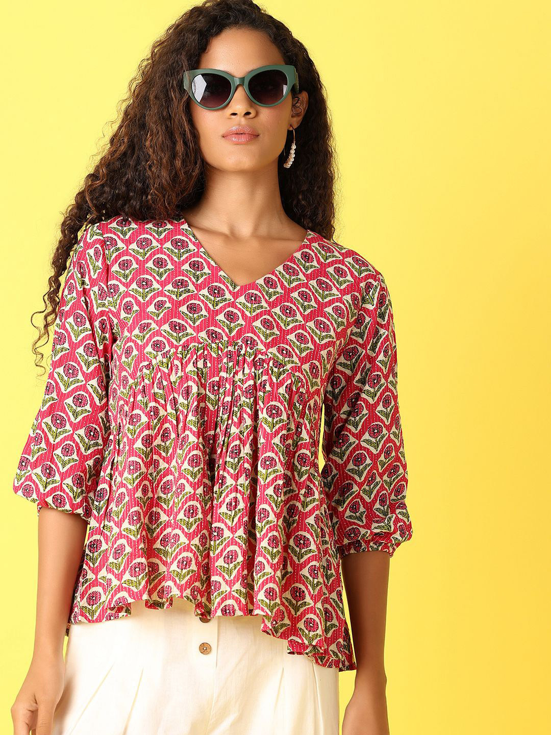 

UNLIMITED Floral Print Cotton Top, Pink