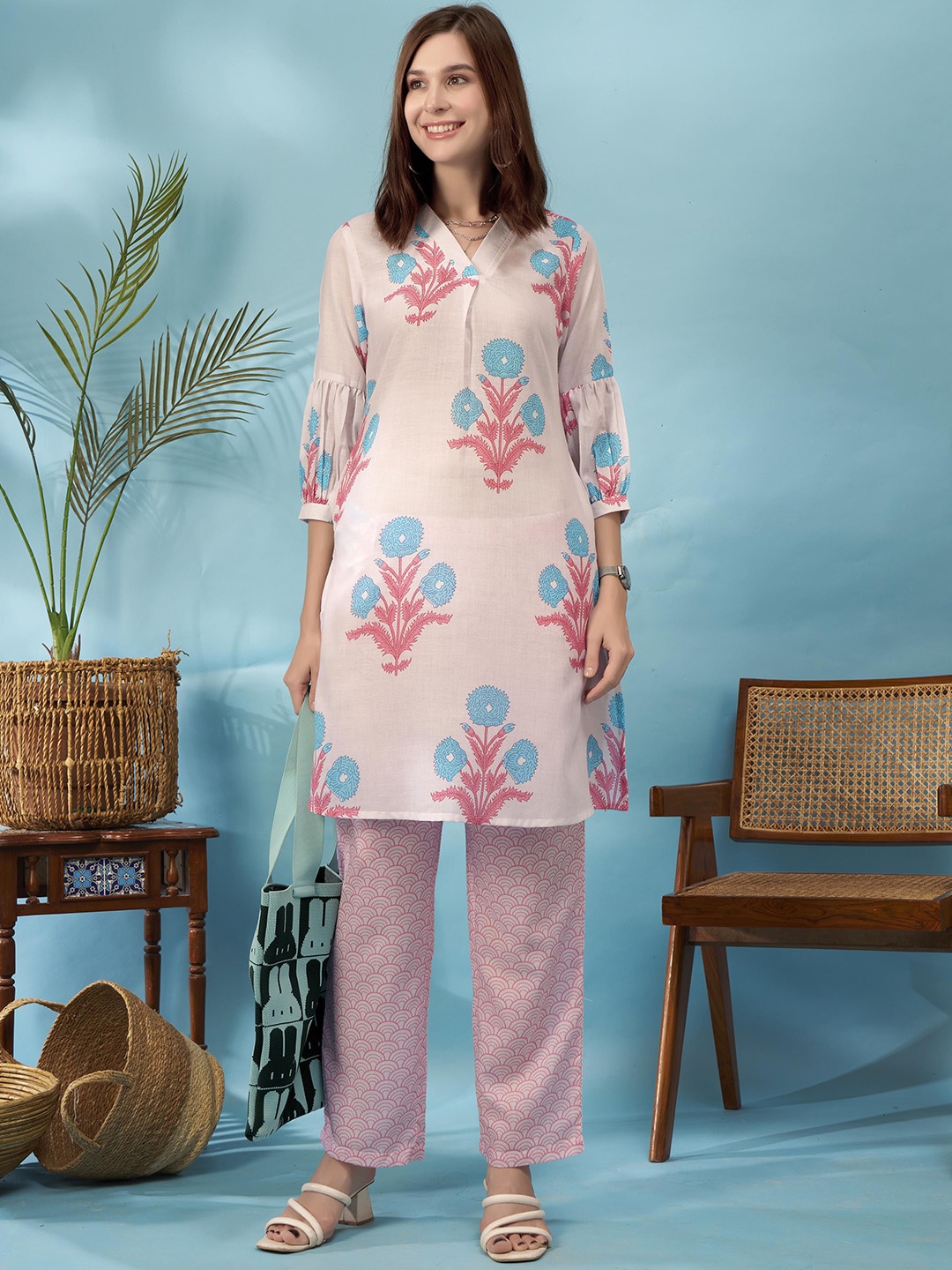 

Anouk Rustic Cotton Printed Kurta Set, Pink