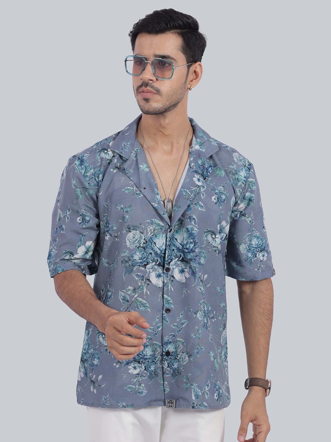 

STITCH MONKEY Men Comfort Cuban Collar Floral Printed Oversized Casual Shirt, Multi