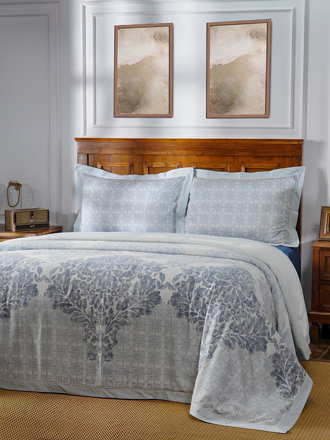 

MASPAR Acanthus Serenity Leisure Blue Printed Pure Cotton Double Duvet Bed Cover Set, White
