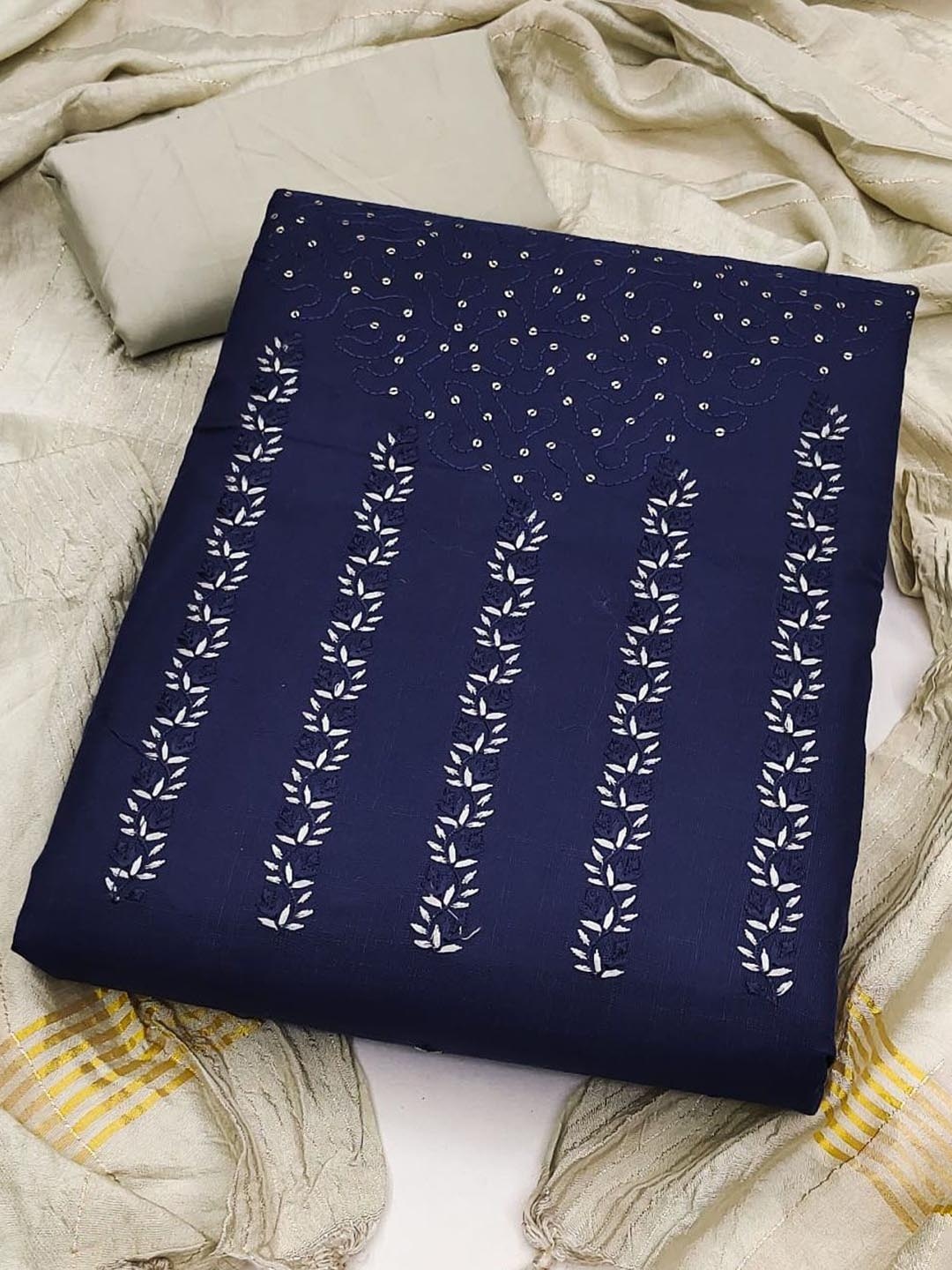 

JULEE Sequin Embroidered Unstitched Dress Material, Navy blue
