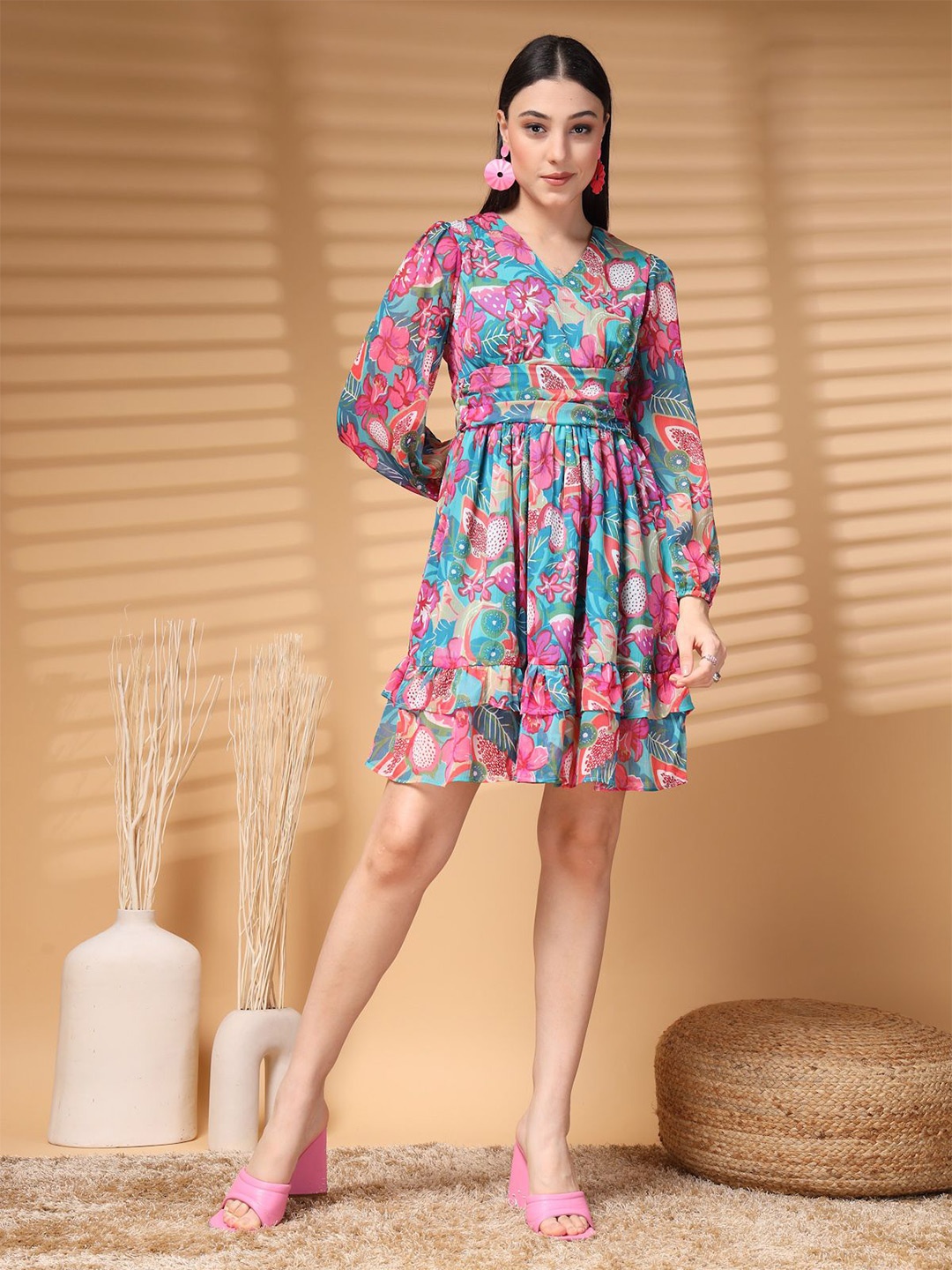 

plusS Floral Print A-Line Dress, Pink