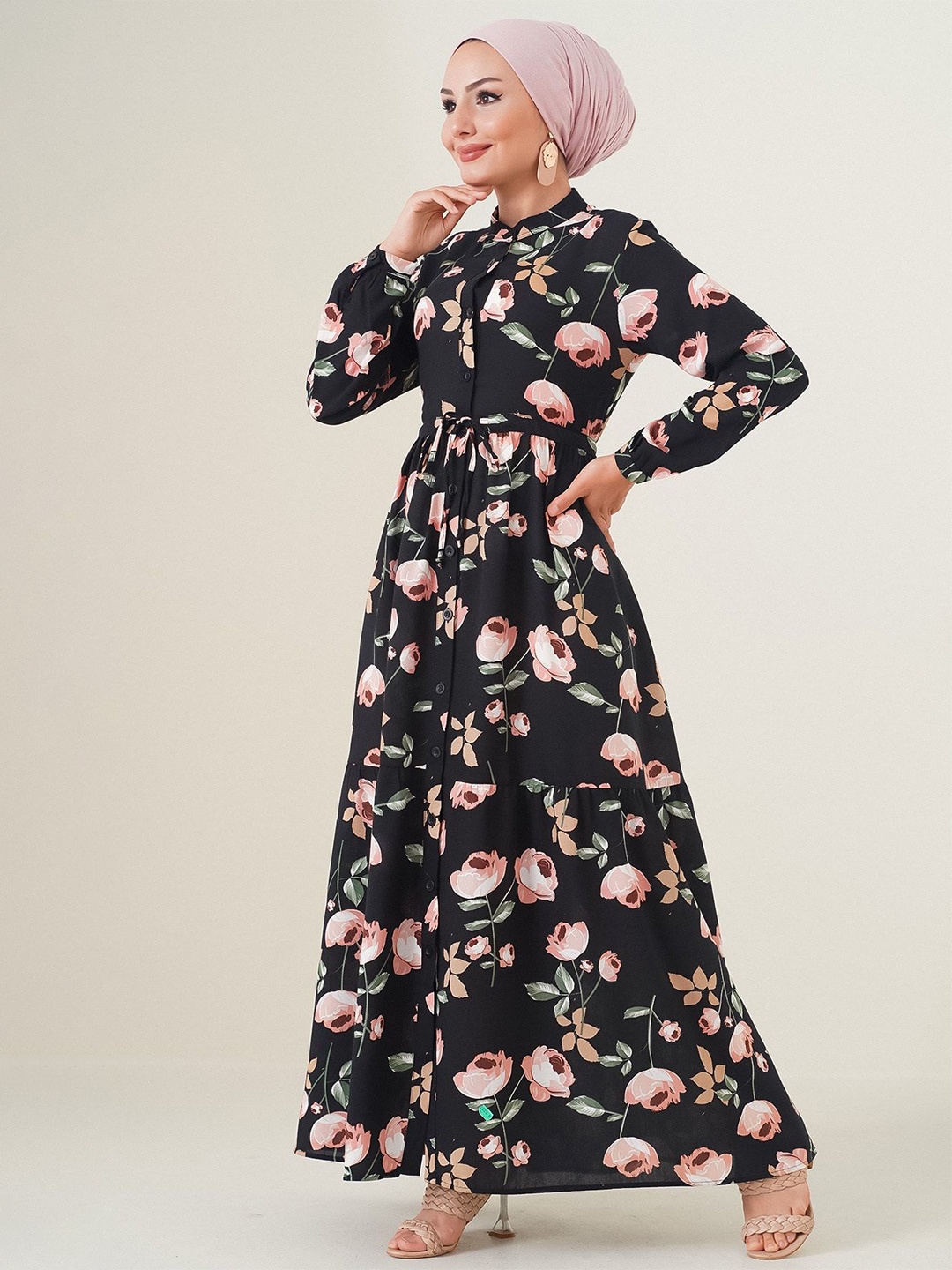 

BIGDART Women Floral Print Puff Sleeve Maxi Dress, Black