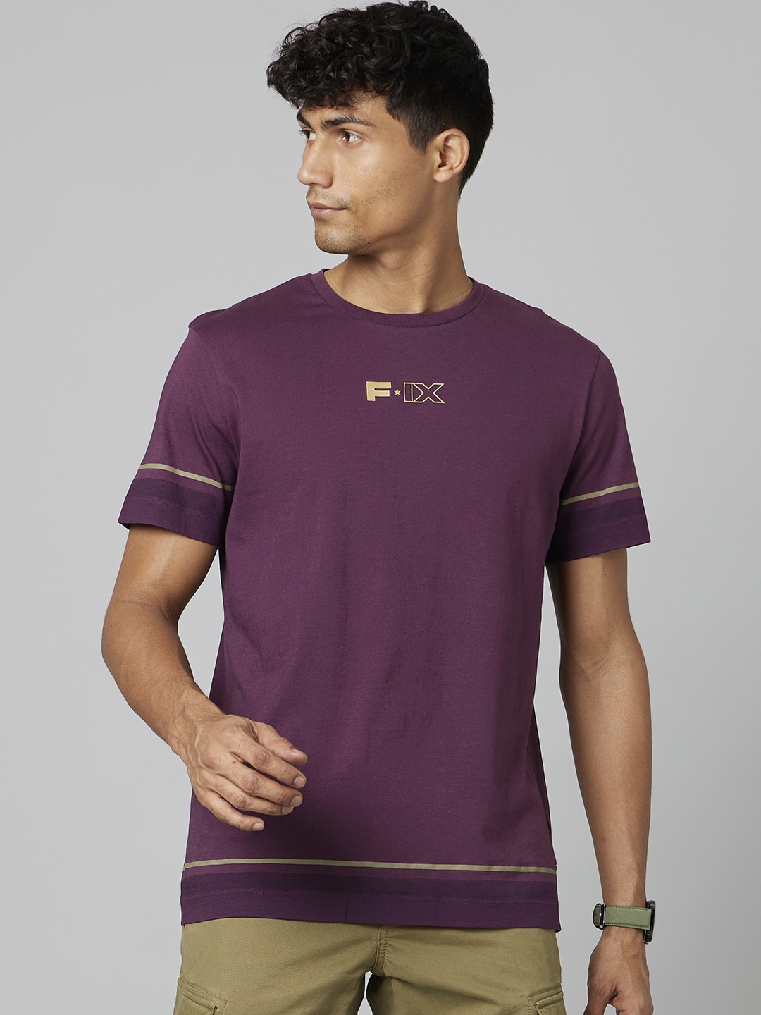 

FORCE IX Brand Logo Pure Cotton Applique T-shirt, Purple