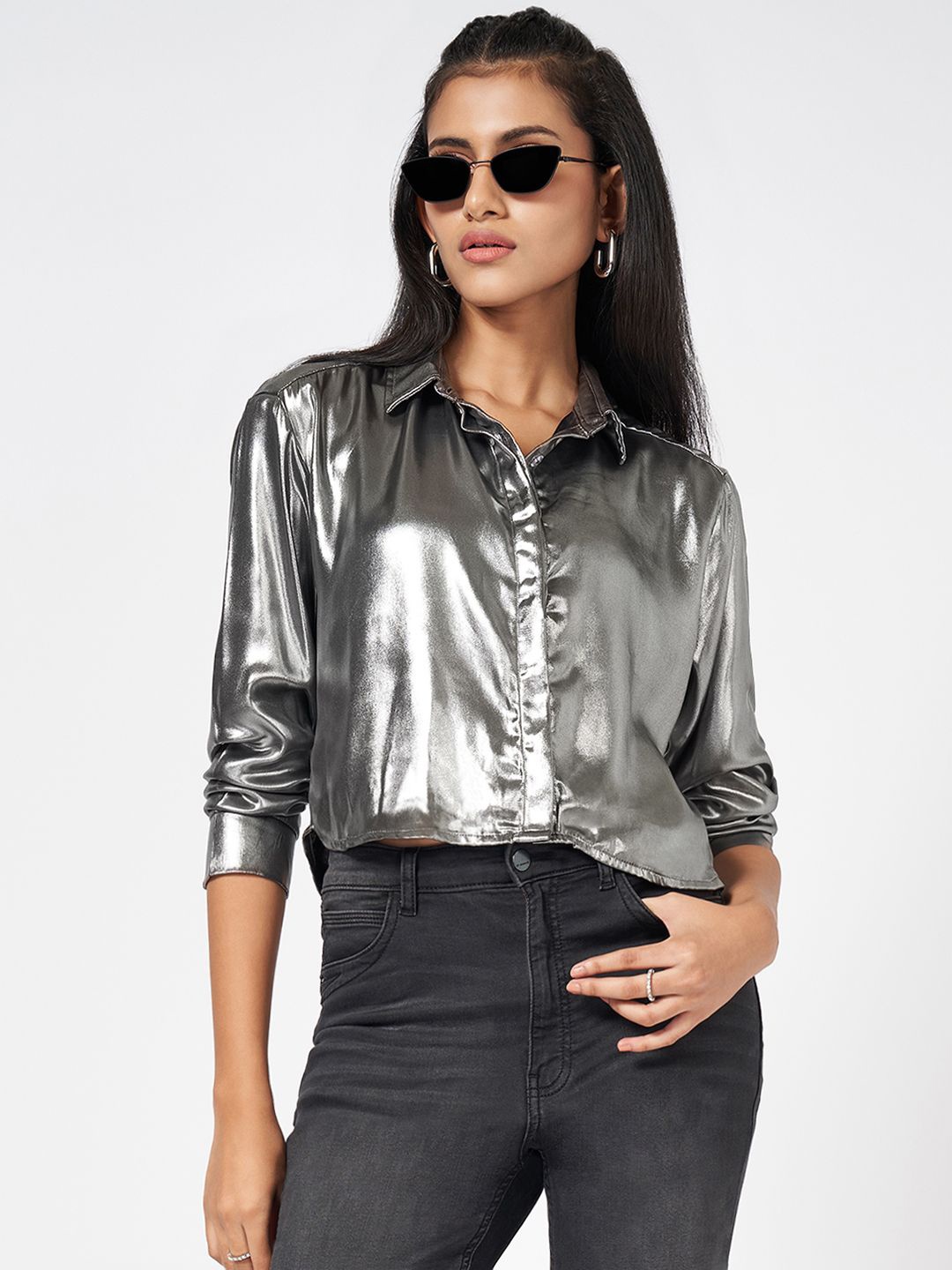 

SF JEANS by Pantaloons Shirt Style Top, Grey