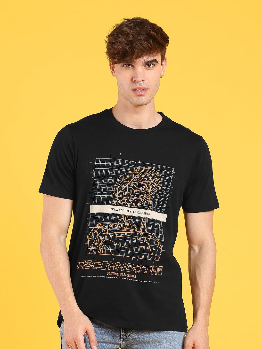 

Flying Machine Graphic Printed Cotton T-shirt, Black