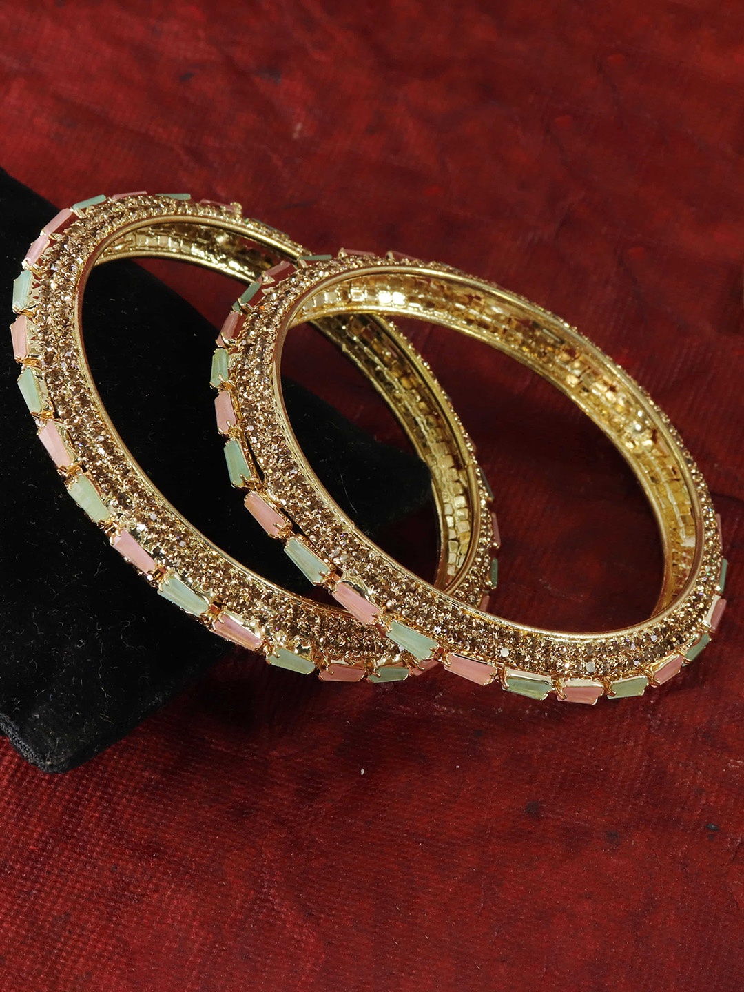 

LAVAZZA Set of 2 American Diamond & Cubic Zirconia Studded Bangles, Gold