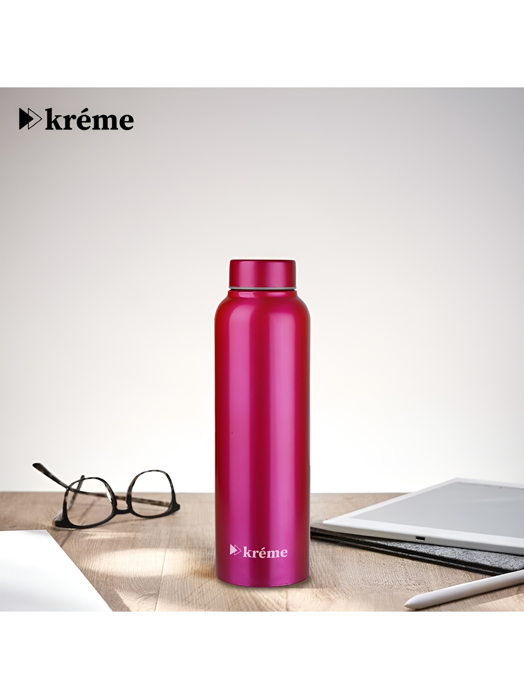 

Kreme Pink Single Brand Logo Stainless Steel Single Wall Vacuum Water Bottle 1ltr