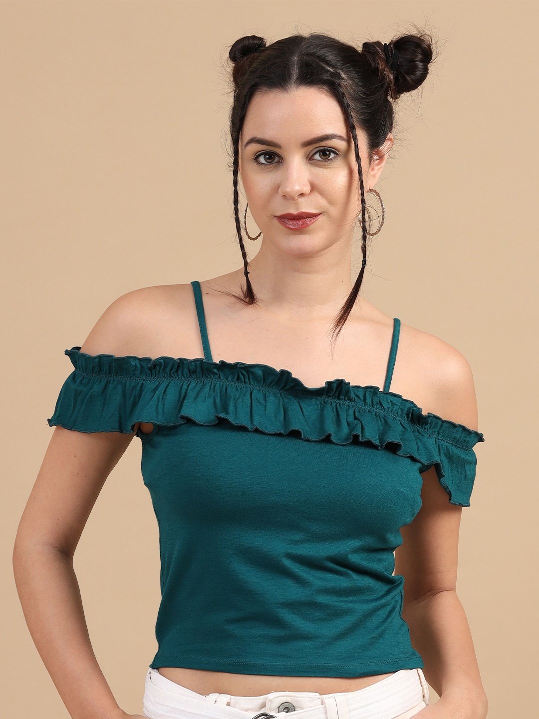 

SILISOUL Bardot Crop Top, Teal