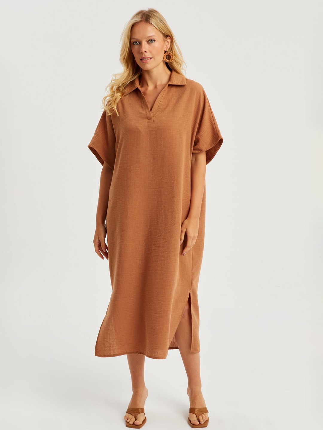 

Cool & Sexy Linen T-shirt Midi Dress, Bronze