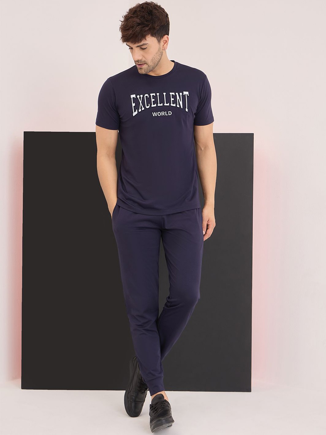 

Sweet Dreams Solid Printed T-shirt & Joggers Co-Ords, Navy blue