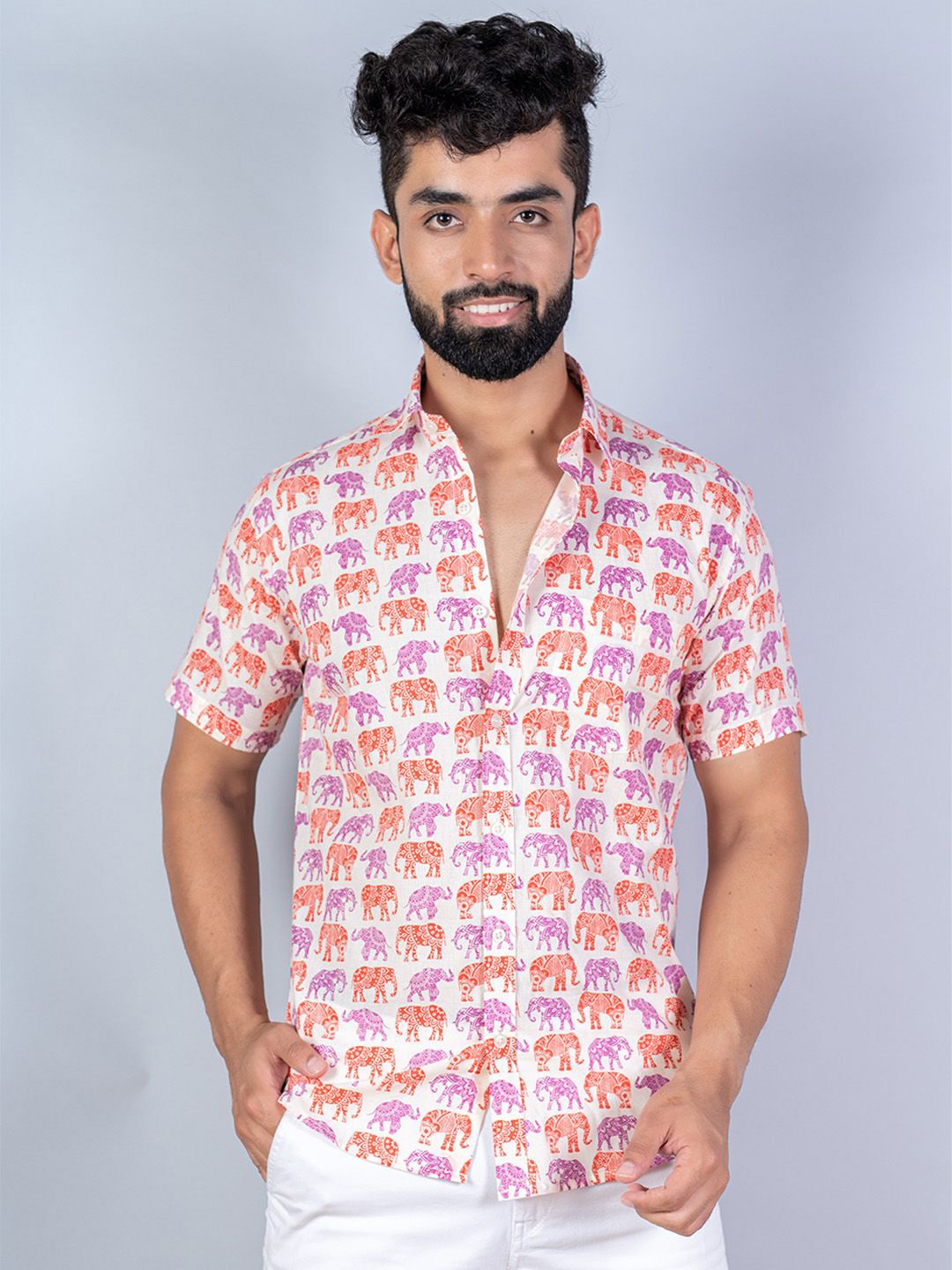 

Tistabene Men Standard Spread Collar Animal Printed Cotton Casual Shirt, White
