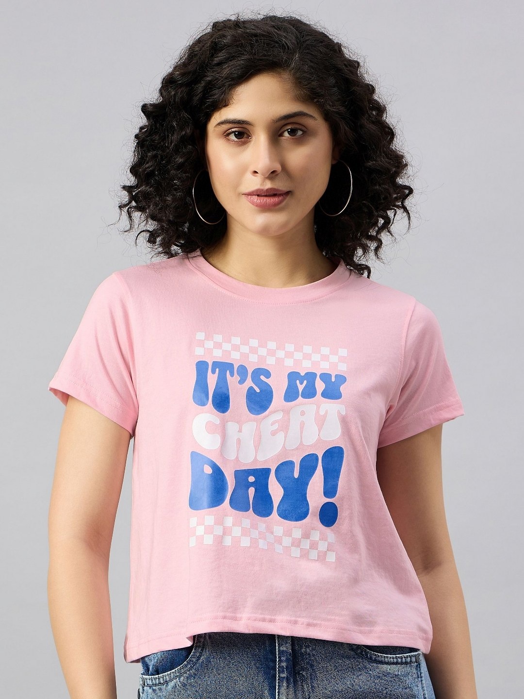 

REPRISE Women Typography Printed Round Neck Cotton T-Shirt, Pink