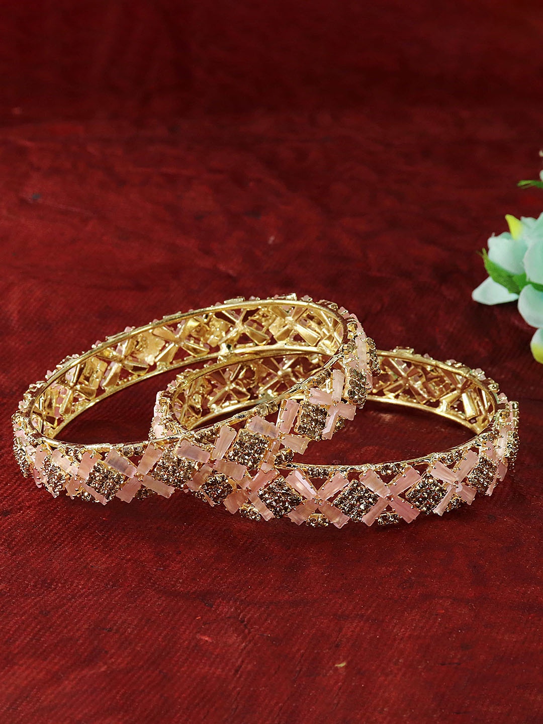 

LAVAZZA Set of 2 American Diamond & Cubic Zirconia Studded Bangles, Gold