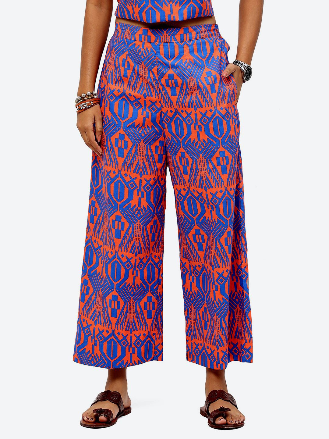 

Baawri Women Printed Wide Leg Palazzos, Blue