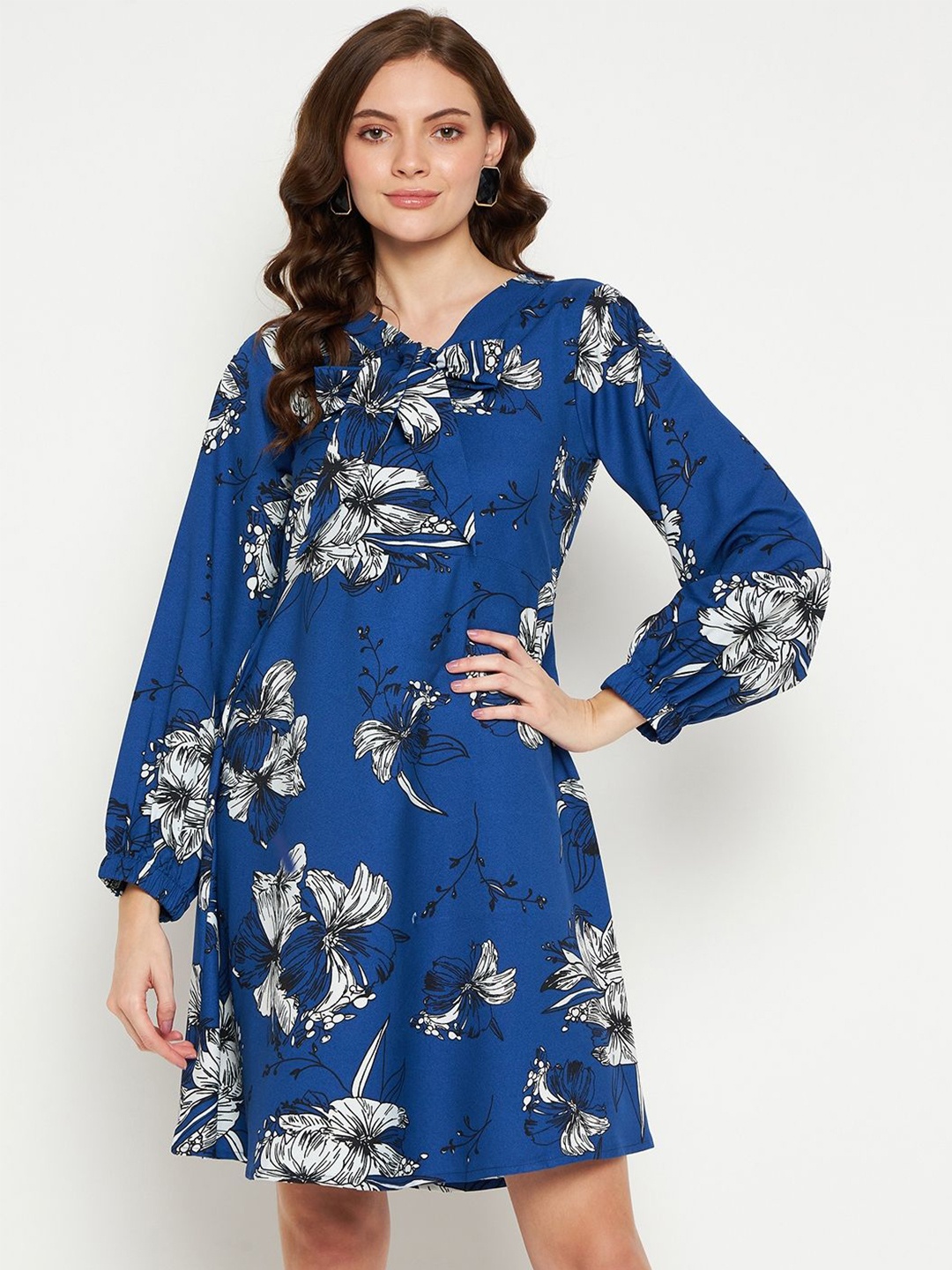 

Murcia Floral Print Puff Sleeve Crepe Maxi Dress, Blue