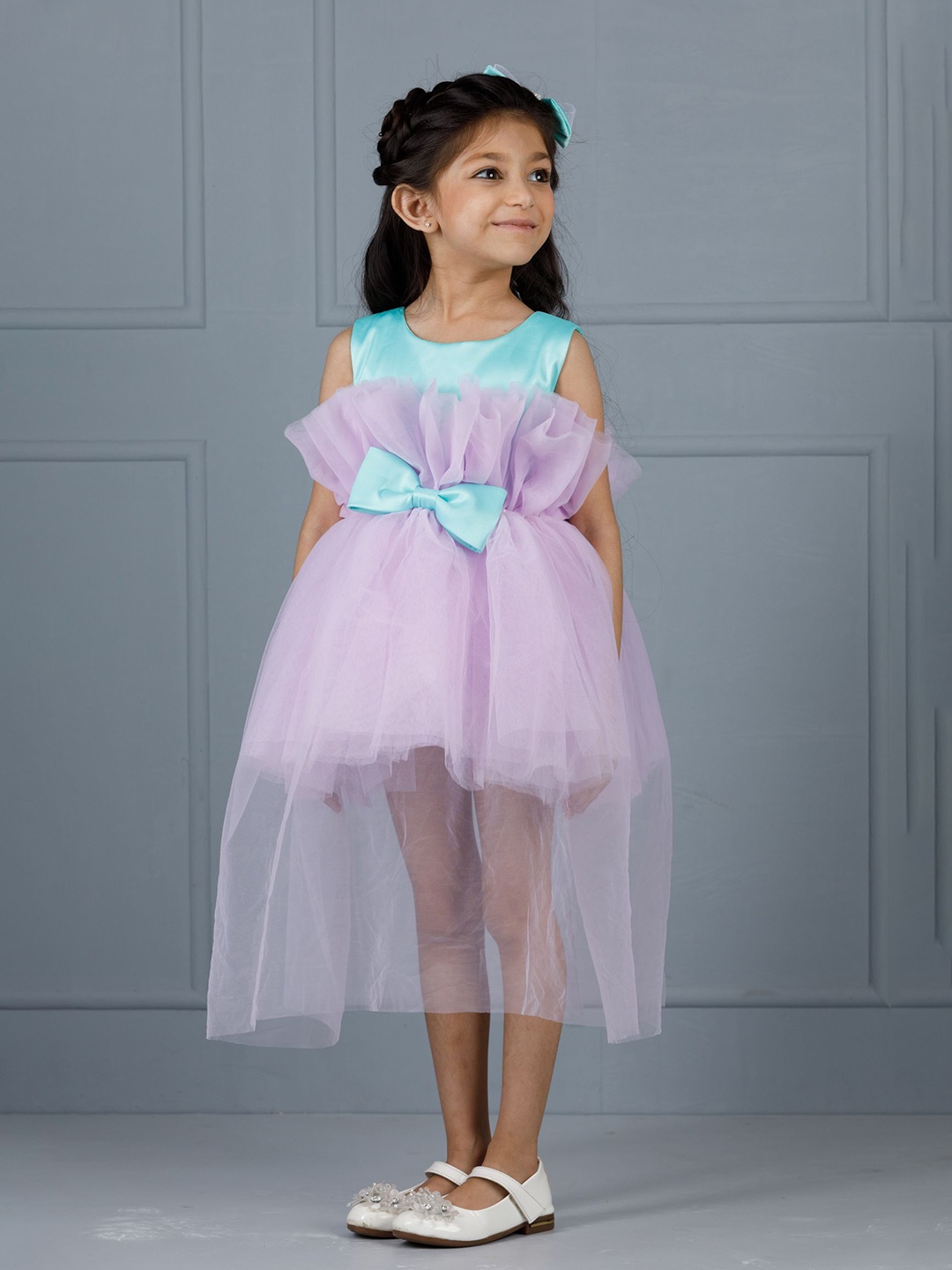 

The Lush Affair Bow Detail Net Empire Dress, Turquoise blue