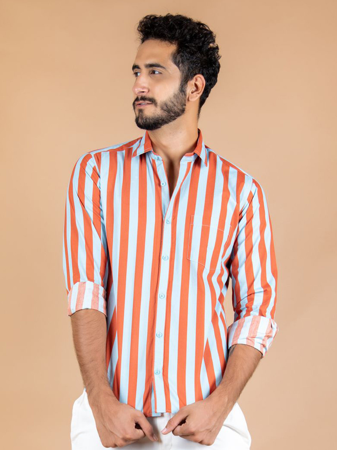 

Tistabene Men Standard Spread Collar Striped Cotton Casual Shirt, Blue