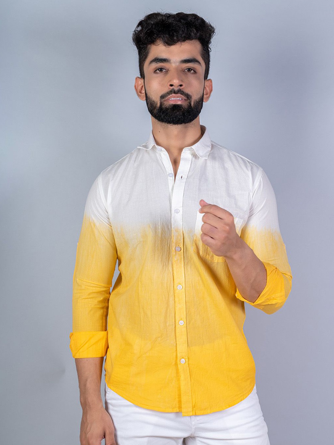 

Tistabene Men Standard Spread Collar Colourblocked Cotton Casual Shirt, Yellow