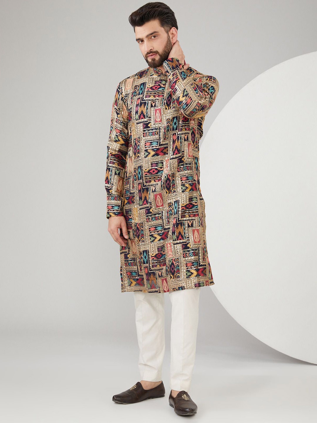 

KASBAH CLOTHING NISHCHAIY SAJDEH Geometric Embroidered Sequinned Straight Kurta, Gold