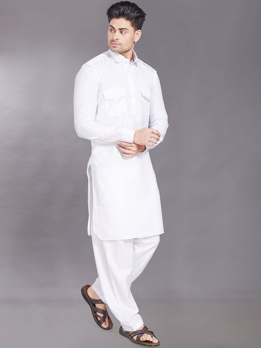 

DIVISIVE Slim Fit Pathani Kurta with Salwar, White