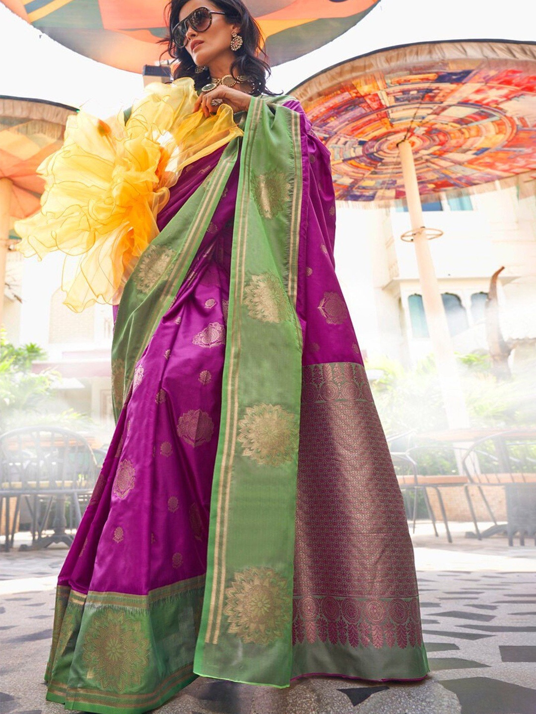 

MySilkLove Woven Design Zari Silk Blend Banarasi Saree, Purple