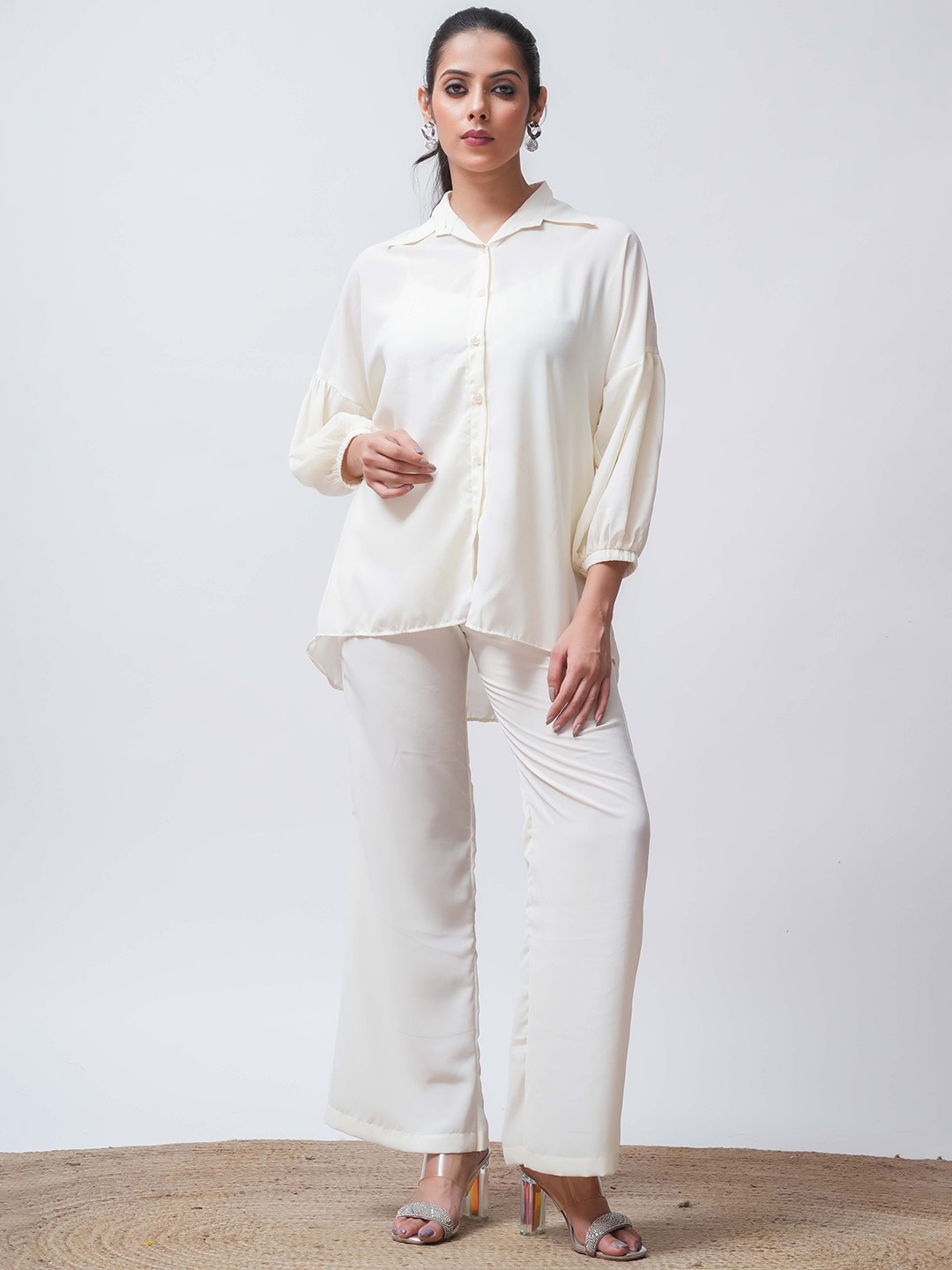

Salvia Sky Loose Fit Georgette Shirt With Trouser, White