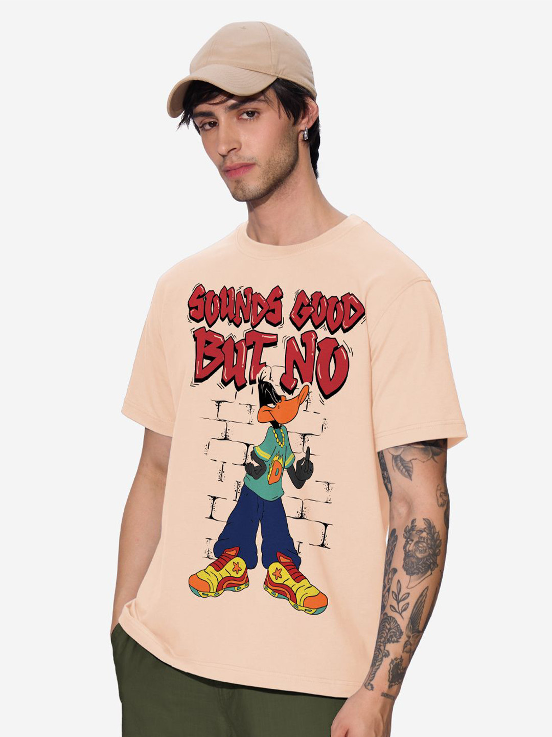 

The Souled Store Men Graphic Printed Round Neck Cotton T-Shirt, Peach