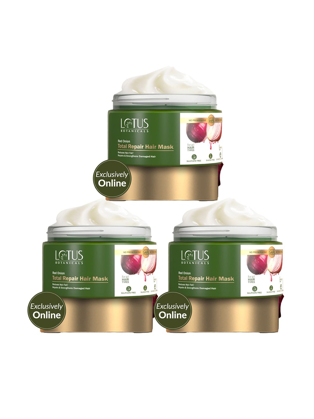 

Lotus Botanicals Set Of 3 Red Onion Total Repair Hair Mask-200g Each, Green