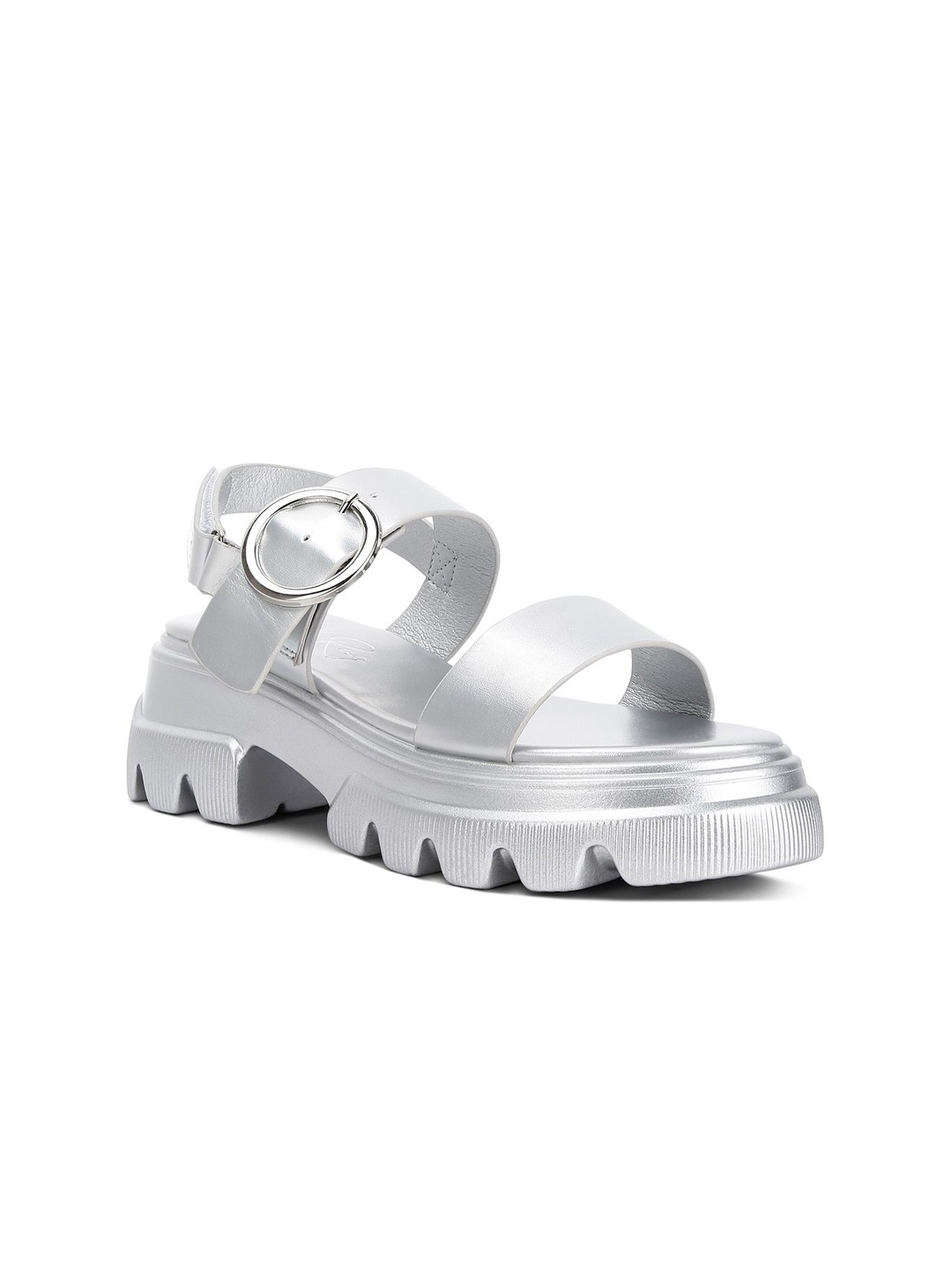 

London Rag Women Leather Platform Heels Sandals with Buckles, Silver