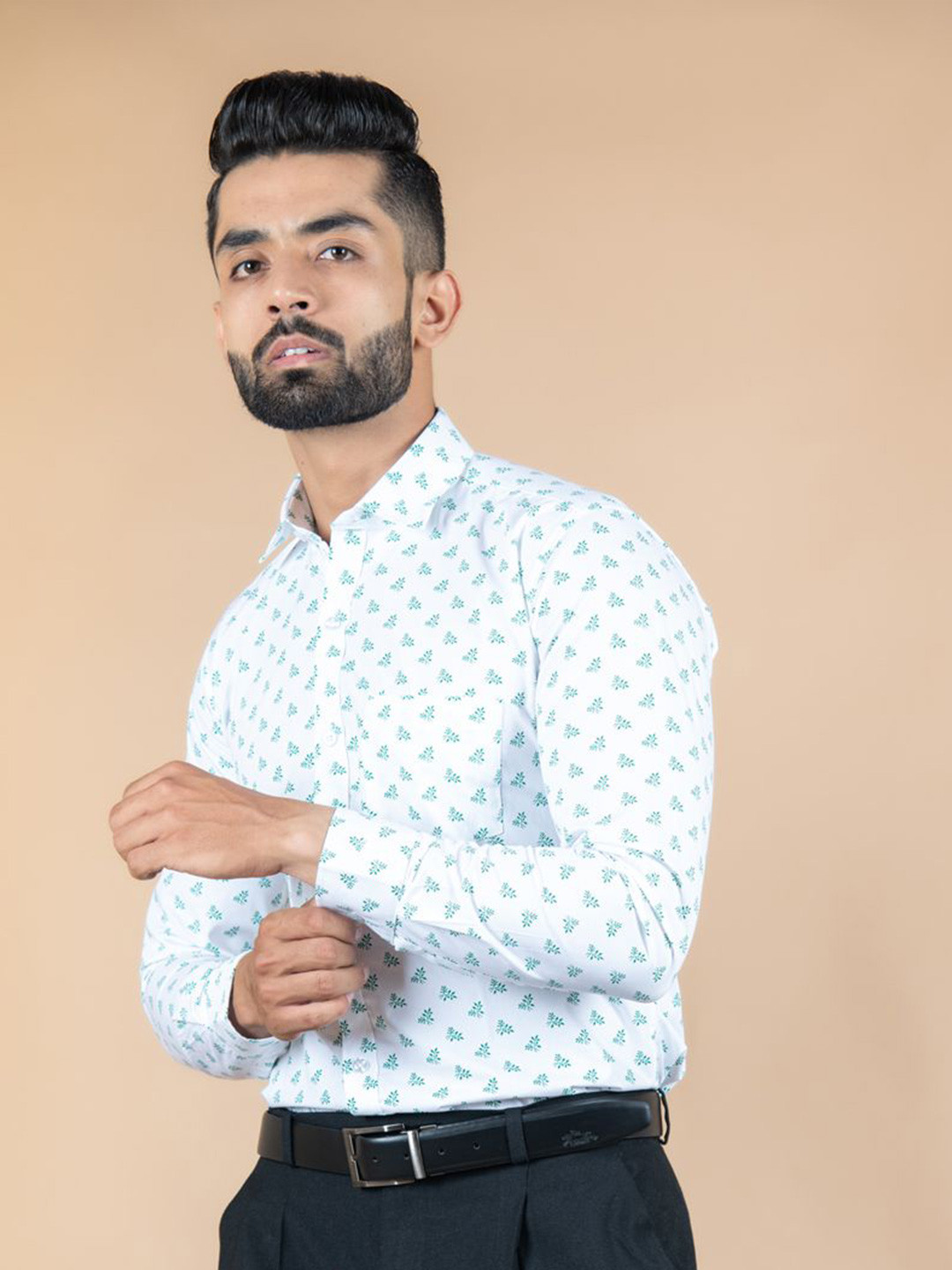 

Tistabene Men Standard Spread Collar Conversational Printed Cotton Casual Shirt, White