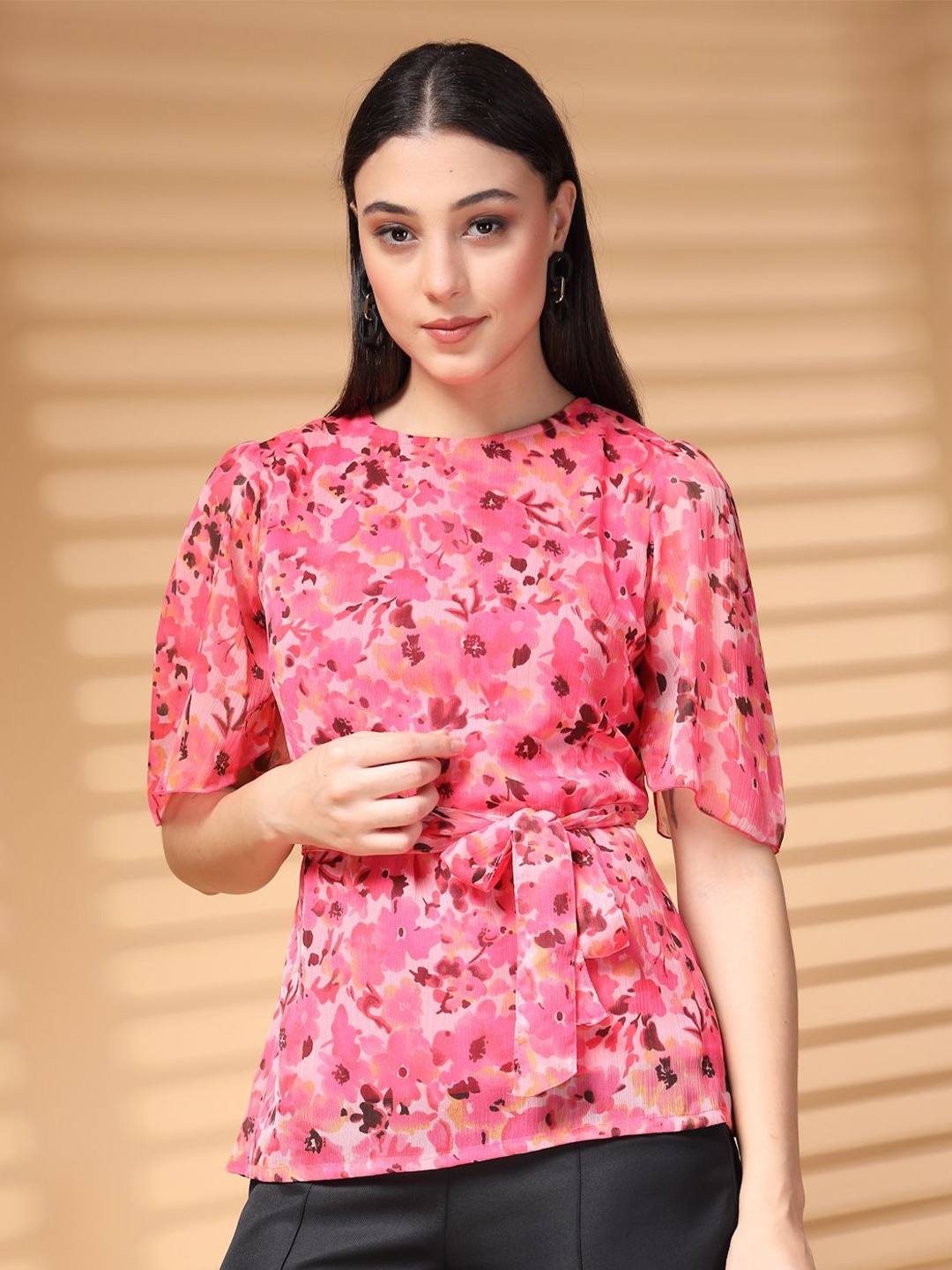 

plusS Floral Print Top, Pink